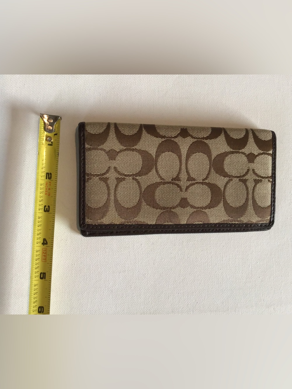 Coach Hampton Signature Checkbook Cover Wallet Khaki Brown Canvas Leather - Picture 7 of 7